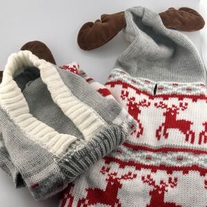 Cozy Gray and Red Reindeer Dog Sweater